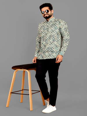ZURINE Men Printed A-line Kurta(Green)