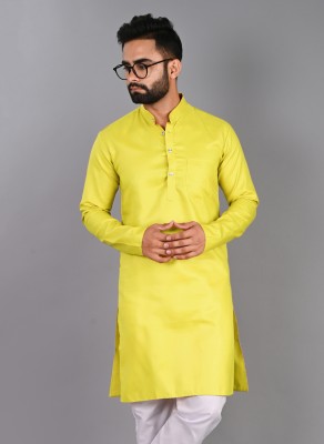 FUBAR Men Solid Straight Kurta(Yellow)