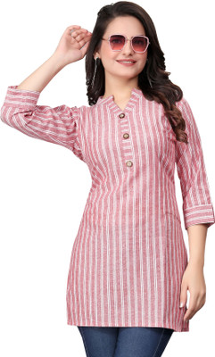 HouseOfCommon Women Self Design A-line Kurta(Pink, White)
