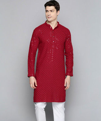 Triom Men Chikan Embroidery Ethnic Dress Kurta(Maroon)