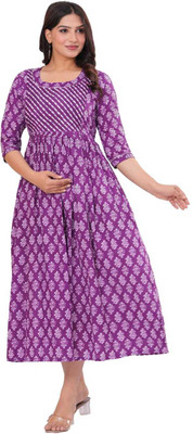 Gora Laxmi Women Printed Anarkali Kurta(Purple)