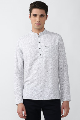 PETER ENGLAND Men Printed Straight Kurta(White, Grey)