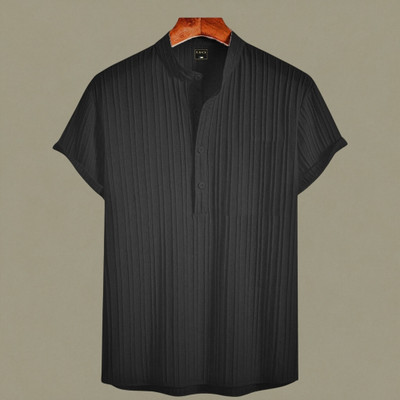 Look Trendy Men Printed Straight Kurta(Black)
