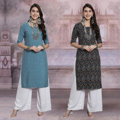 Moda Rapido Women Printed Straight Kurta(Multicolor)