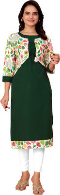 KHANJAN FAB Women Floral Print Straight Kurta(Dark Green)