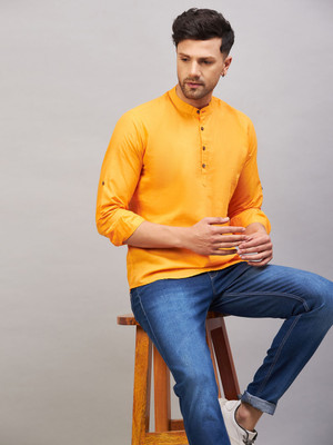 VASTRAMAY Men Solid A-line Kurta(Orange)