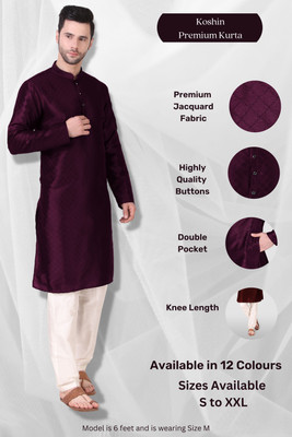 Koshin Men Block Print Straight Kurta(Purple)