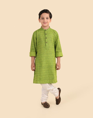 Fabindia Boys Printed Straight Kurta(Green)