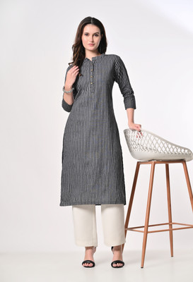 umama Women Abstract Straight Kurta(Black)