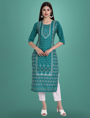 1 Stop Fashion Women Printed Straight Kurta(Green)