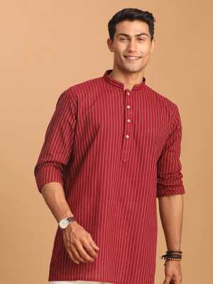VASTRAMAY Men Striped Straight Kurta(Maroon)