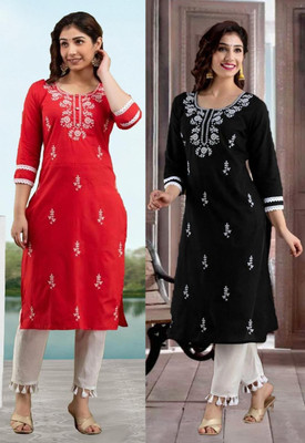 SISTO Women Embroidered Straight Kurta(Multicolor)