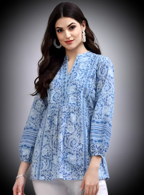 PF FASHION Casual Printed Women Dark Blue, White Top