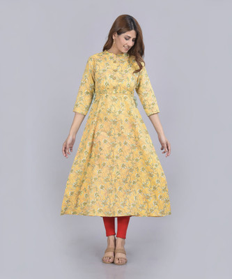 Glowworld Women Printed A-line Kurta(Yellow)