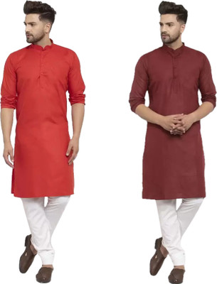 LOOKMARK Men Solid Straight Kurta(Maroon)