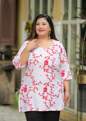 RopaDeModa Women Printed Straight Kurta(White, Pink)