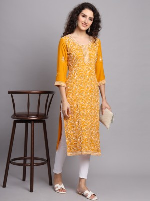 vairagee Women Embroidered Straight Kurta(Yellow)