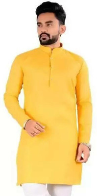 Hari Creation Men Solid Straight Kurta(Yellow)
