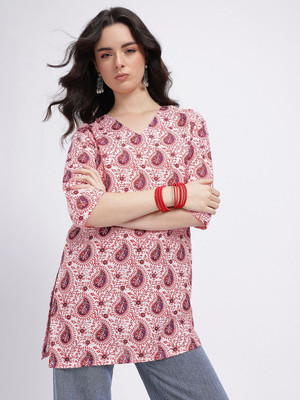 Anouk Rustic Women Printed Straight Kurta(White)