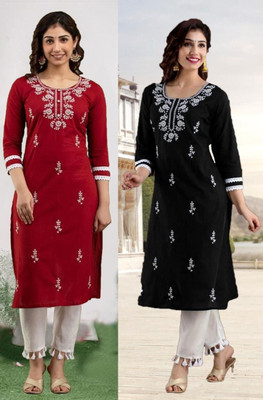 SISTO Women Chikan Embroidery A-line Kurta(Multicolor)