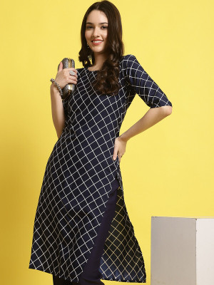 1 Stop Fashion Women Printed Straight Kurta(Dark Blue)