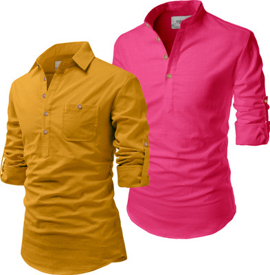 Vida Loca Men Solid Pathani Kurta(Yellow)