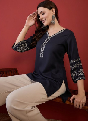 Mahira's Comfort Party Embroidered Women Dark Blue Top