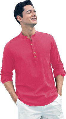 GOD HEART Men Solid A-line Kurta(Pink)