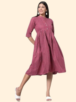THEICON Women Fit and Flare Maroon Below Knee Dress