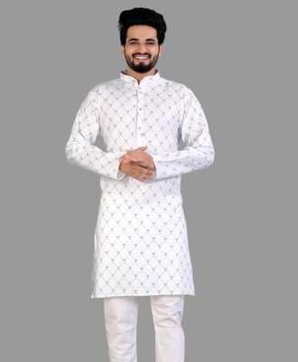 SPOQUE Men Printed Straight Kurta(White)