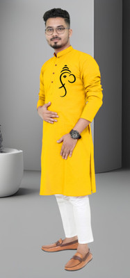 Bisswas Men Printed Straight Kurta(Yellow)