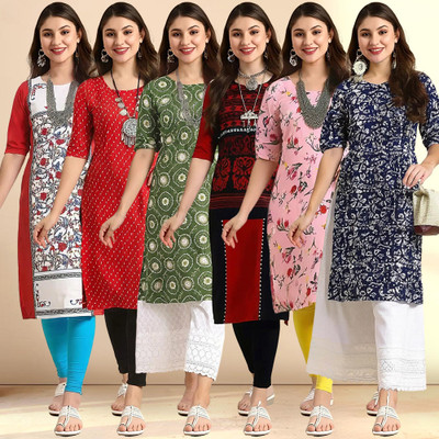 EthnicBasket Women Printed, Floral Print Straight Kurta(Multicolor)