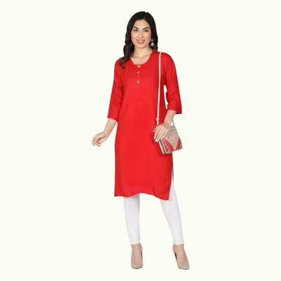 Adgood fashion Women Printed Straight Kurta(Red)