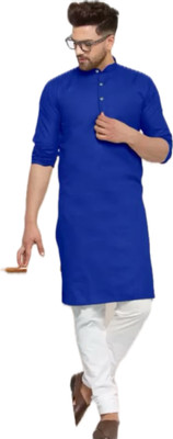 VINAARI Men Solid A-line Kurta(Dark Blue)