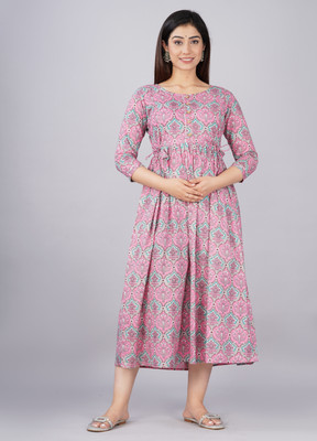 ashraj Women Printed Anarkali Kurta(Pink)