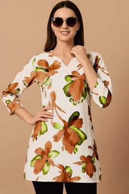 Zorva lifestyle Women Floral Print Tunic Kurta(Orange)