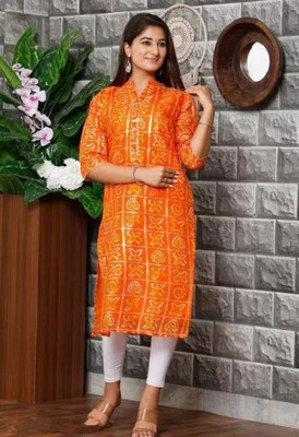 Parth f Women Bandhani A-line Kurta(Orange)