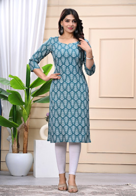 Sawara fashion Women Floral Print Straight Kurta(Blue)
