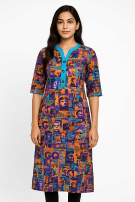 Coolordrops Women Abstract, Printed, Geometric Print, Colorblock A-line Kurta(Beige)