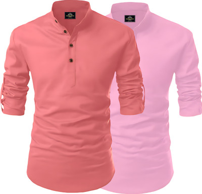 Kavyangle Creation Men Printed Straight Kurta(Multicolor, Pink)