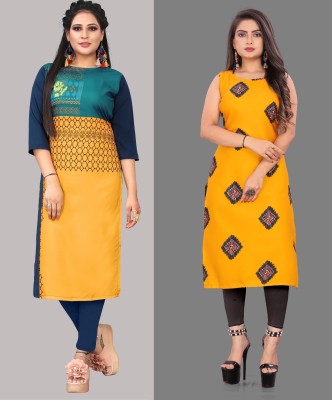 Modli 20 Fashion Women Printed Straight Kurta(Yellow)