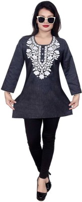 HouseOfCommon Women Embroidered A-line Kurta(Black)