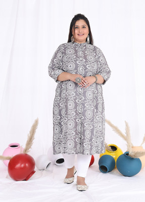 Flavia Creation Women Printed A-line Kurta(Grey, White)