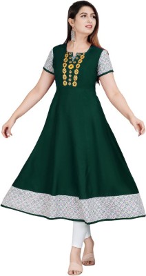 M H Creation Women Printed A-line Kurta(Dark Green, Yellow, White)