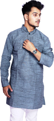 Aaryavar Men Self Design Straight Kurta(Grey)