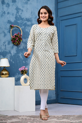 SHREE GOVIND TEXTILES Women Printed Straight Kurta(Yellow)