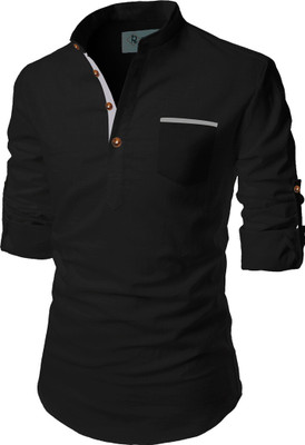 HOC's Men Solid Straight Kurta(Black)