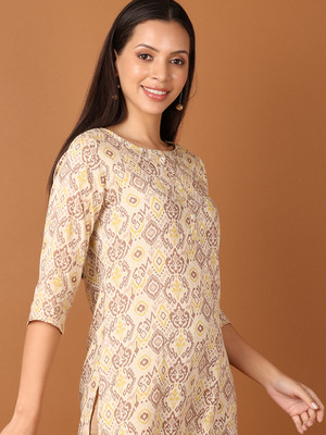 V-MART Women Printed A-line Kurta(Beige)
