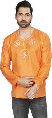 Offline Men Embroidered Straight Kurta(Orange)