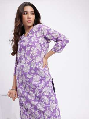 Anouk Rustic Women Floral Print Straight Kurta(Purple)